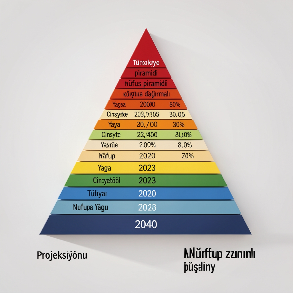 Türkiye nüfus piramidi karşılaştırmalı gösterge: 2000, 2023 ve 2040 projeksiyonu, yaşa ve cinsiyete göre nüfus dağılımı